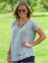 Short Sleeve Rolled Sleeve V-Neck Piko Top